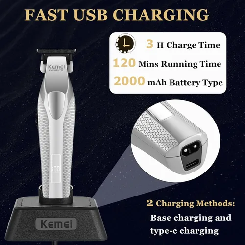 Vista 4 de KEMEI 3023-702 - Cortadora de pelo y barba para hombres, 9000 RPM sin huecos para barberos con cuerpo de metal completo, cortapelos profesional