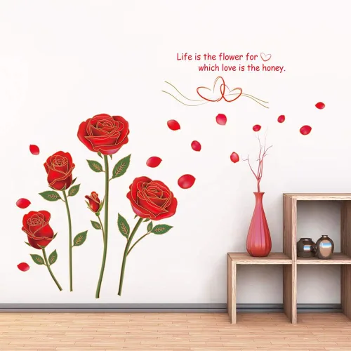 Vista 2 de Murales adhesivos de pared extraíbles de rosa roja para sala de estar/dormitorio (rosa, n.º 1)