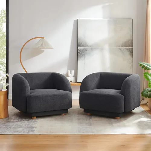 Vista 5 de VANOMi Silla de sala de estar de gran tamaño, sillas de barril modernas y cómodas, sillón individual con patas de madera, sillón tapizado