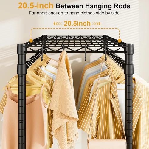 Vista 4 de ULIFHOME P4 Plus Perchero Rodante de Ropa Resistente, Percheros de Ropa para Colgar Ropa, Percheros de Vestir Independientes con Ruedas, Perchero