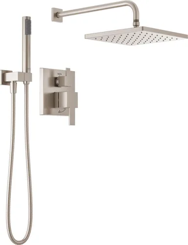 Vista 12 de Sistema de Ducha de Lluvia Cuadrado Delta Modern Serie 14, Conjunto de Grifo, Cabezal de Ducha de Lluvia Oro Cepillado y Conjunto de Mango, Kit