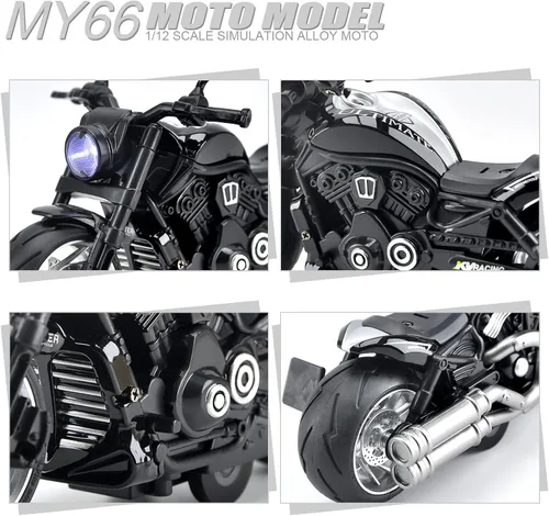 Vista 5 de Motocicleta de juguete, juguete de motocicleta con sonidos y luces, modelo de motocicleta de aleación 1:12 para niños, juguete de motocicleta
