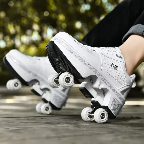 Vista 9 de KOFUBOKE Zapatos de patinaje unisex para adultos y niños, con ruedas invisibles, 2 en 1, polea extraíble, patinaje parkour