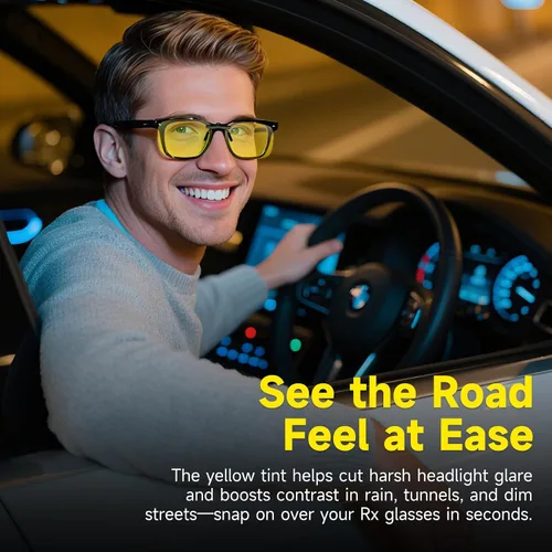 Vista 2 de Polarized Clip-On & Flip-Up Driving Glasses Night Vision & Sun Lenses, UV400 Over-Glasses