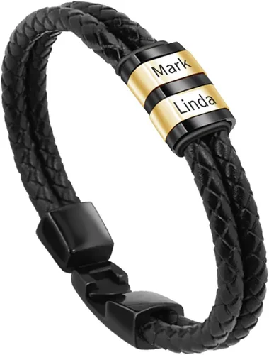 Vista 72 de Pulseras de cuero personalizadas para hombre con 1-6 nombres, pulsera trenzada personalizada con cuentas para papá, marido, día del padre, San