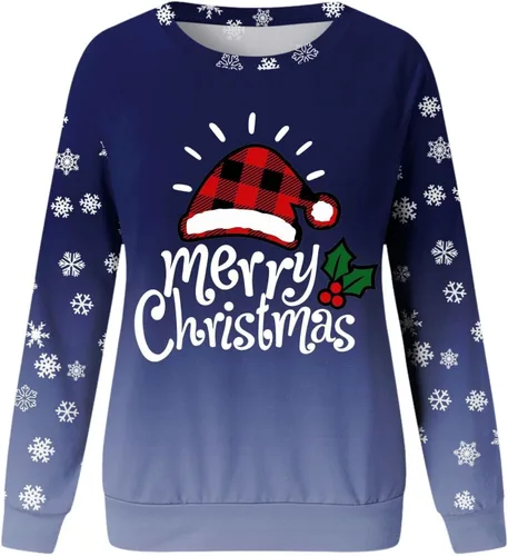 Vista 4 de Camiseta de manga larga, camiseta de Navidad para mujer, cuello redondo, manga larga, blusa
