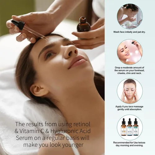 Vista 6 de Suero facial que desafía la edad, vitamina C, retinol y ácido hialurónico para arrugas, líneas finas, firmeza de la piel y retención de humedad