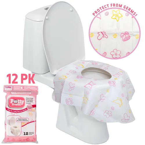 Vista 8 de Cubiertas de asiento de inodoro desechables XL de Potty Shields, paquetes individuales, 12, Floral