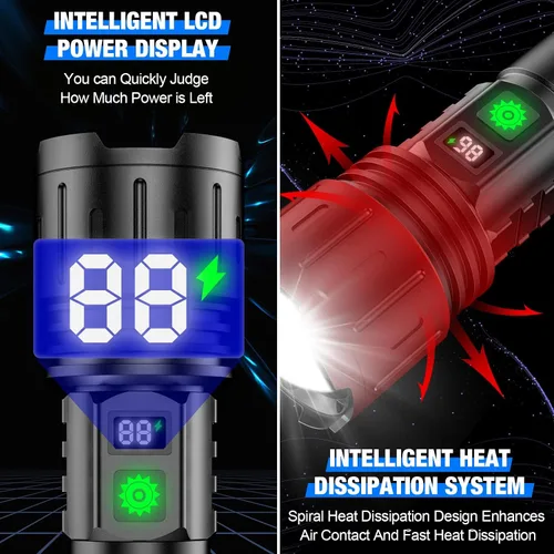 Vista 3 de Banral Linternas LED recargables de alto lúmenes, 5000 mAh súper brillante potente linterna, tipo C, 5 modos, zoomable, IPX5 impermeable de alta 1P