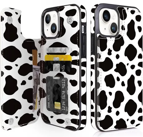 Vista 19 de Funda compatible con iPhone 14/15 con tarjetero y ranuras integradas de piel sintética con función atril y a prueba de golpes para iPhone 14/15