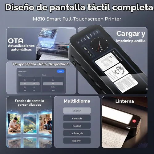Vista 2 de Phomemo Impresora portátil AirPrint con pantalla táctil completa M810