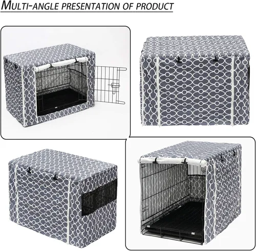 Vista 4 de Pethiy Funda para jaula de perro de poliéster duradero, ajuste universal para jaula de perro de alambre, se adapta a la mayoría de jaulas de perros