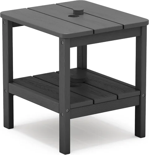 Vista 29 de SERWALL Mesa auxiliar de 2 niveles HDPE para exteriores, resistente a la intemperie, mesa auxiliar Adirondack rectangular Aruba