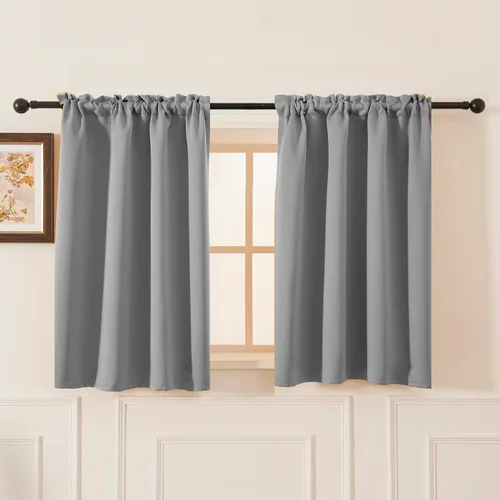 Vista 30 de Pickluc Cortina opaca de cocina de 20 pulgadas de largo, con bolsillo para barra, cortinas para ventanas pequeñas en sala de estar, sótano Beige