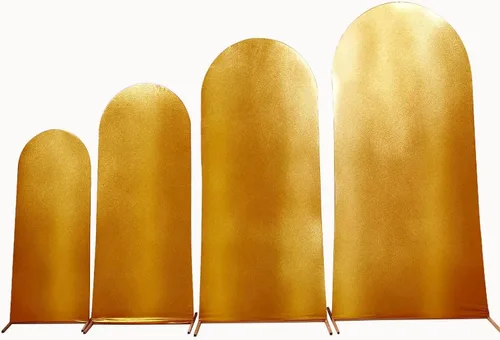 Vista 7 de Efavormart - Juego de 4 fundas de telón de fondo color dorado metálico Chiara – Fundas de arco redondo brillante radiante para bodas reales y fondos