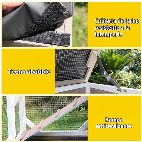 Vista 4 de Aivituvin Jaula de conejo para interiores con ruedas al aire libre de 2 pisos de madera de conejillo de indias con 2 bandejas extraíbles más