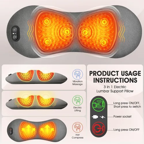 Vista 2 de Almohada de apoyo lumbar eléctrica 3 en 1, masajeador de espalda