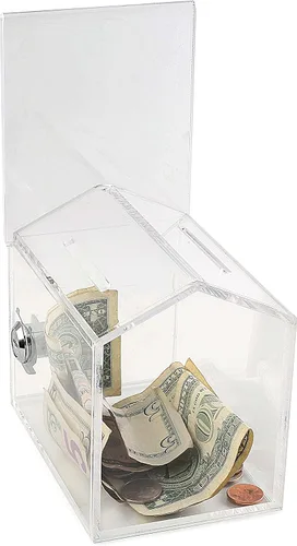 Vista 4 de Caja de ahorro para monedas de caridad con forma de refugio para perros, con cierre de cámara y 2 llaves (negro)