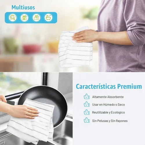 Vista 6 de AIDEA - Paños de limpieza de microfibra, muy suaves, altamente absorbentes, sin pelusas, sin rayones; para uso en el hogar, cocina, automóvil