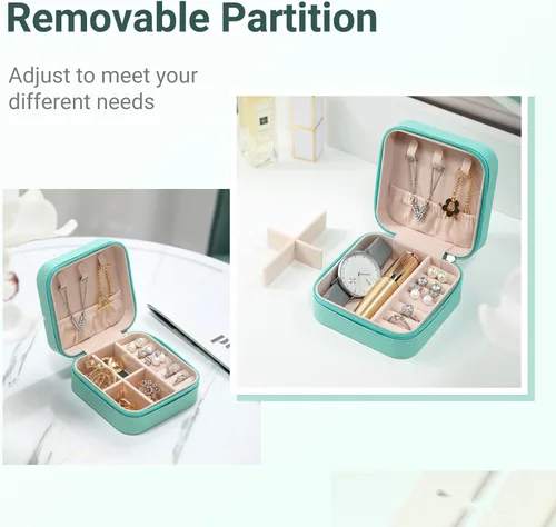 Vista 4 de Casegrace - Mini joyero portátil de viaje de cuero para joyas, organizador de anillos, caja de regalo para niñas y mujeres