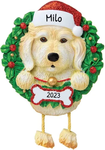 Vista 11 de Adornos de Navidad personalizados para perros 2024 – Corona de perro Beagle Adornos de Navidad para amantes de los perros, adorno de primera Navidad