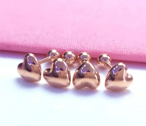 Vista 2 de SAGEKING 2024 New 585 Purple Gold Plated 14K Rose Gold Glossy Heart Earrings Women's Classic Elegant Small Fashion Jewelry Gift For Girlfriend