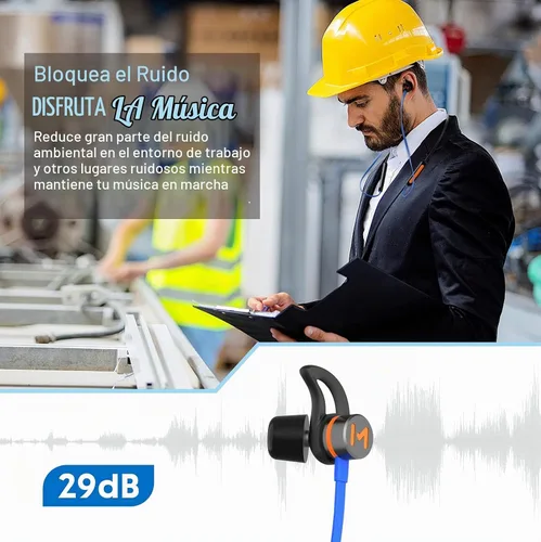 Vista 2 de MIPEACE Auriculares Bluetooth con reducción de ruido, magnéticos, de seguridad, con banda para el cuello, 29 db, aislamiento de ruido, auriculares