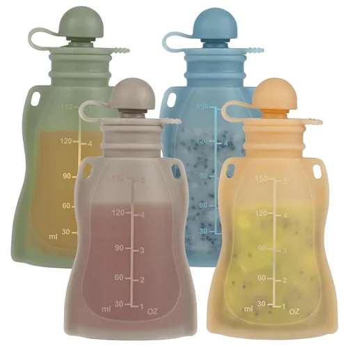 Vista 8 de Eascrozn Paquete de 4 bolsas de silicona para alimentos para bebés