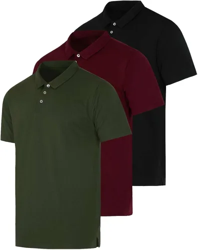 Vista 6 de Real Essentials 3 Pack: Polo de manga corta de jersey de algodón transpirable de secado rápido para hombre casual