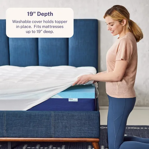Vista 4 de Sleep Innovations Cooling Comfort - Cubrecolchón de espuma viscoelástica con gel de doble capa, 4 pulgadas, tamaño individual, cubierta tipo pillow