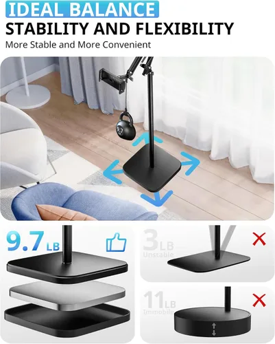Vista 3 de UBeesize Soporte para Tablet para Cama y Piso, Soporte Ajustable para iPad de Servicio Pesado de 9.7 LB, Giratorio de 360°, Brazo Extensible