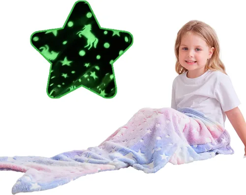 Vista 9 de LAT - Manta que brilla en la oscuridad, de franela de felpa supersuave y mullida para niñas y niños, para todas las estaciones, para cama o sofá, 50