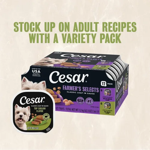 Vista 48 de Cesar Classic Loaf in Sauce - Alimento húmedo para perros adultos, sabor a tocino y huevo, comida húmeda para perros, bandejas fáciles de despegar
