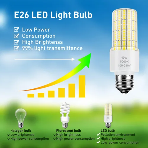 Vista 4 de ZP Paquete de 2 bombillas LED A19 300 W equivalentes a 40 W, 5000 lúmenes, 5000 K, luz blanca fría, base E26/E27, iluminación impermeable