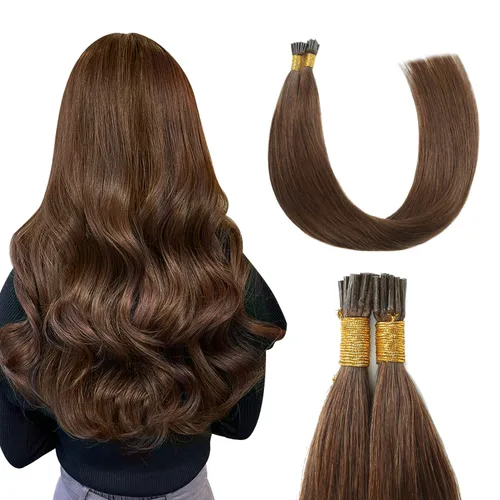 Vista 17 de Sunya - Extensiones de cabello humano con punta en I de 14 pulgadas, color negro azabache, extensiones de cabello humano con punta en I, extensiones