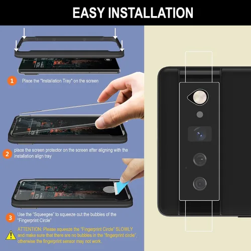 Vista 6 de [Compatible con huellas dactilares] Paquete de 2 protectores de pantalla de vidrio templado 3D para Google Pixel 6 Pro + 2 protectores de lente