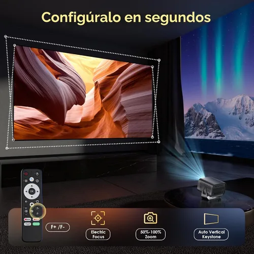 Vista 4 de Proyector con WiFi y Bluetooth, enfoque eléctrico y Keystone vertical, soporte HD 4K de 1080P, proyector inteligente con aplicaciones de transmisión