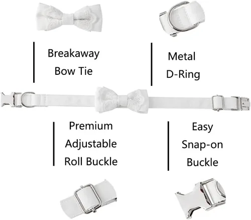 Vista 2 de Collar único de boda para perro, collar de algodón blanco con hebilla de metal ajustable, adecuado para perros pequeños (boda S)