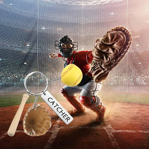 Vista 6 de FEELMEM Llavero de softbol para jugadores de sóftbol, regalo de entrenador de béisbol, regalo de joyería para el día del juego, regalo de joyería
