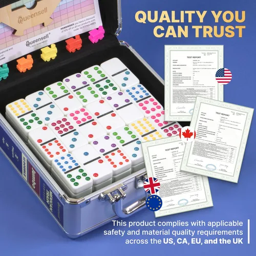 Vista 7 de Queensell Juego de dominó de tren mexicano doble 12 – Juego de dominó jumbo para adultos, 91 azulejos con puntos coloridos, cubo de madera, tren