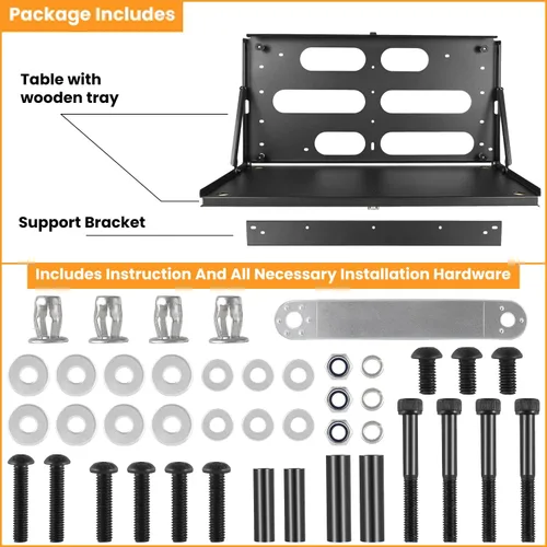 Vista 6 de E-cowlboy Mesa Plegable para Portón Trasero de 2007-2024 Jeep Wrangler JK JKU JL JLU Unlimited Sports Freedom Sahara Rubicon - Soporte de Carga