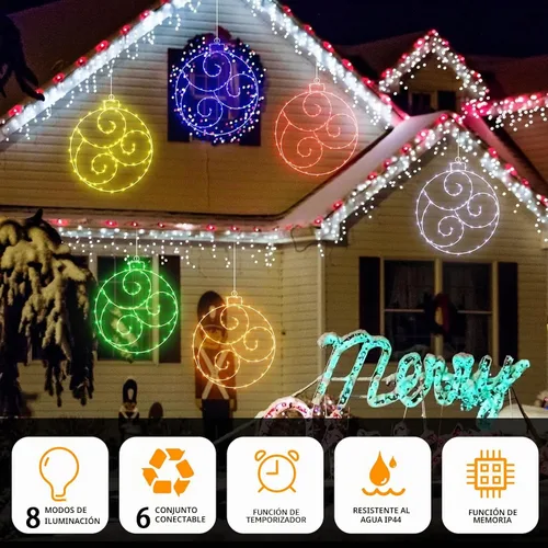 Vista 4 de 6 unidades de 12 pulgadas de luz solar de Navidad al aire libre, decoración de Navidad, bola colgante LED impermeable, 60 luces con 8 modos