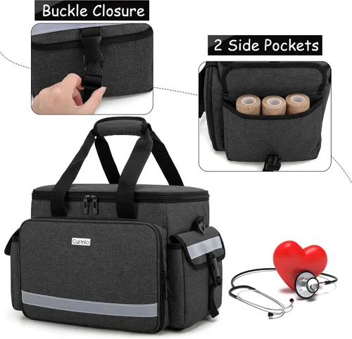 Vista 4 de CURMIO Caja organizadora de primeros auxilios familiares, bolsa de suministros médicos de emergencia vacía para enfermera, fisioterapeutas, médicos