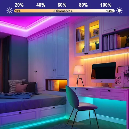 Vista 3 de OMIKA Tira de luces LED COB RGB de 6.6 pies, funciona con pilas, control remoto, regulable, cambio de color, tira de luces LED de batería, cortables