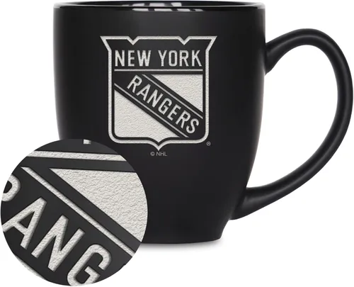 Vista 15 de Rico Industries NHL Hockey - Taza bistró de cerámica negra mate de 15 onzas