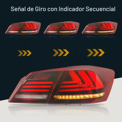 Vista 5 de Conjunto de luces traseras LED de repuesto para Honda Accord Sedán de 4 puertas 2013 2014 2015, lámparas traseras rojas transparentes con señal