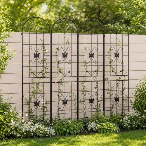 Vista 28 de Paquete de 2 enrejados de jardín de metal para plantas trepadoras, 71 pulgadas de alto, color blanco crema, valla de jardín, enrejado a prueba