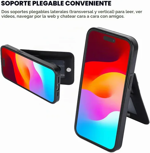 Vista 5 de KIHUWEY Compatible con iPhone 15 Funda Cartera con Soporte para Tarjeta de Crédito, Tapa de Cuero Premium con Cierre Magnético y Función Atril