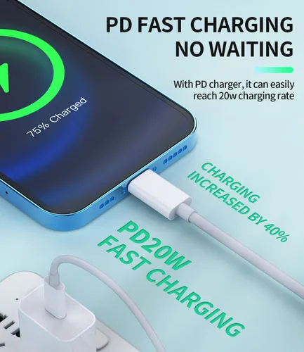 Vista 2 de Cargador de cable USB C a Lightning para iPhone, paquete de 2 (6.6 ft) de carga rápida tipo C para Apple certificado cable enchufe para iPad 14 13