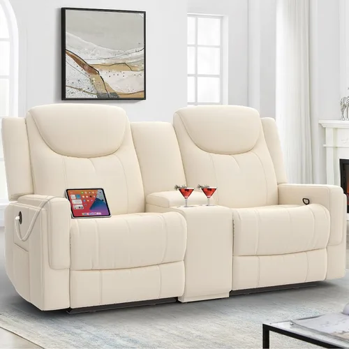 Vista 22 de Dresegmt Sofá reclinable, 2 vías multifunción manual de 3 plazas con portavasos, almacenamiento y puertos USB, moderno sofá multifuncional, sofá